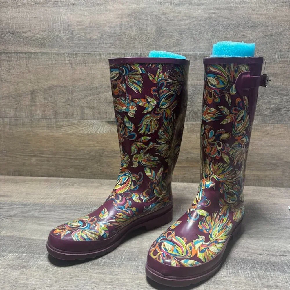 Sakroots Mulberry Floral Rubber Rain Boots Women's Size 10